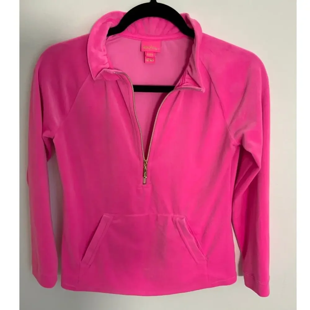 Lilly Pulitizer Girl's Hot Pink Velour Quarter Zip 